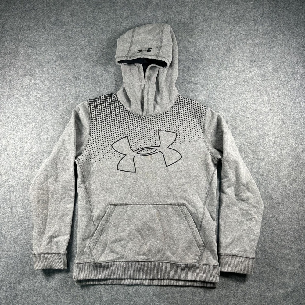 Under Armour ColdGear Threadborne Hoodie Youth Large Gray Graphic Sweatshirt‎